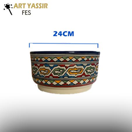 Grande chaldiya marocaine décorée à la main - céramique authentique de Fès, 24 cm de diamètre