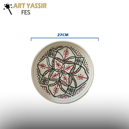 Plat marocain en porcelaine gravée - Rouge et vert (27 cm)