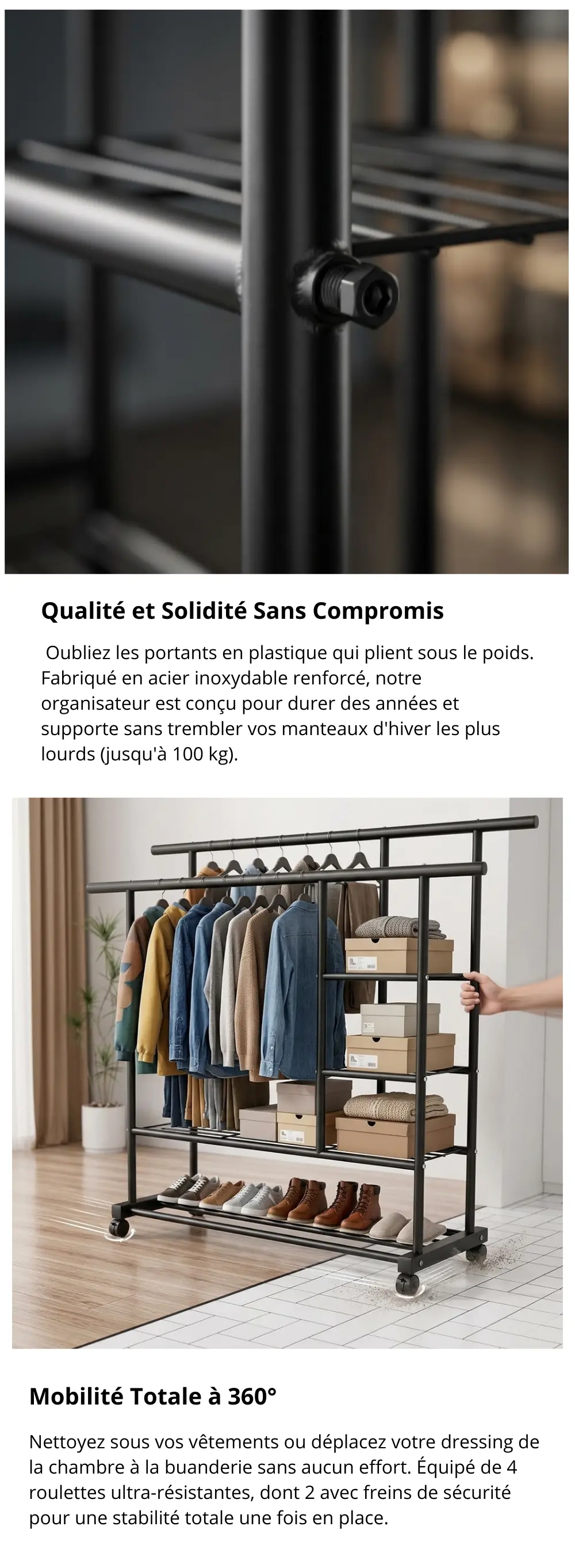 Portant vêtements solide et mobile