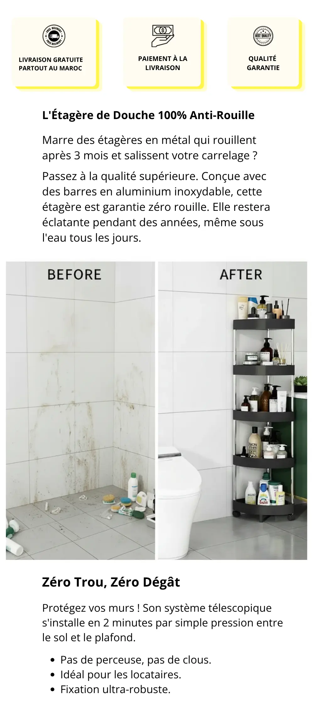 Colonne de Rangement pour Douche 5 Niveaux