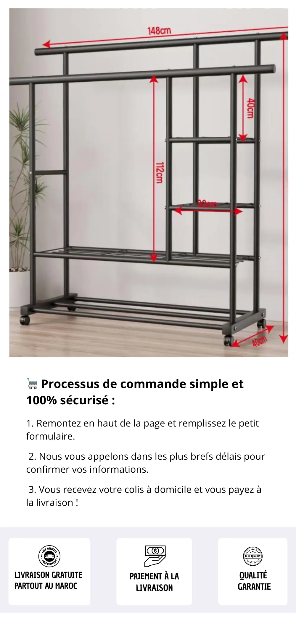 Dimensions du portant à vêtements