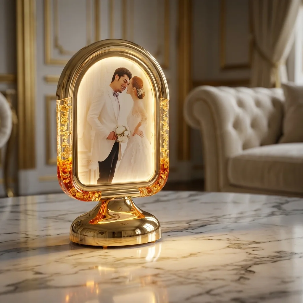 Cadre Photo Lumineux LED – Collection Cristal & Doré (7 Designs au Choix)