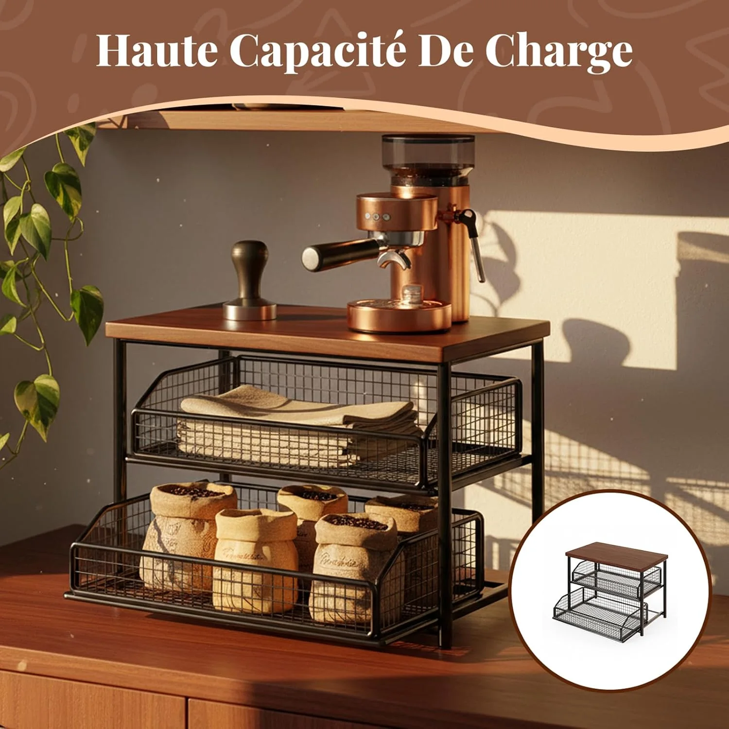 Organiseur de Comptoir 2 Niveaux — Fer & Bois Naturel