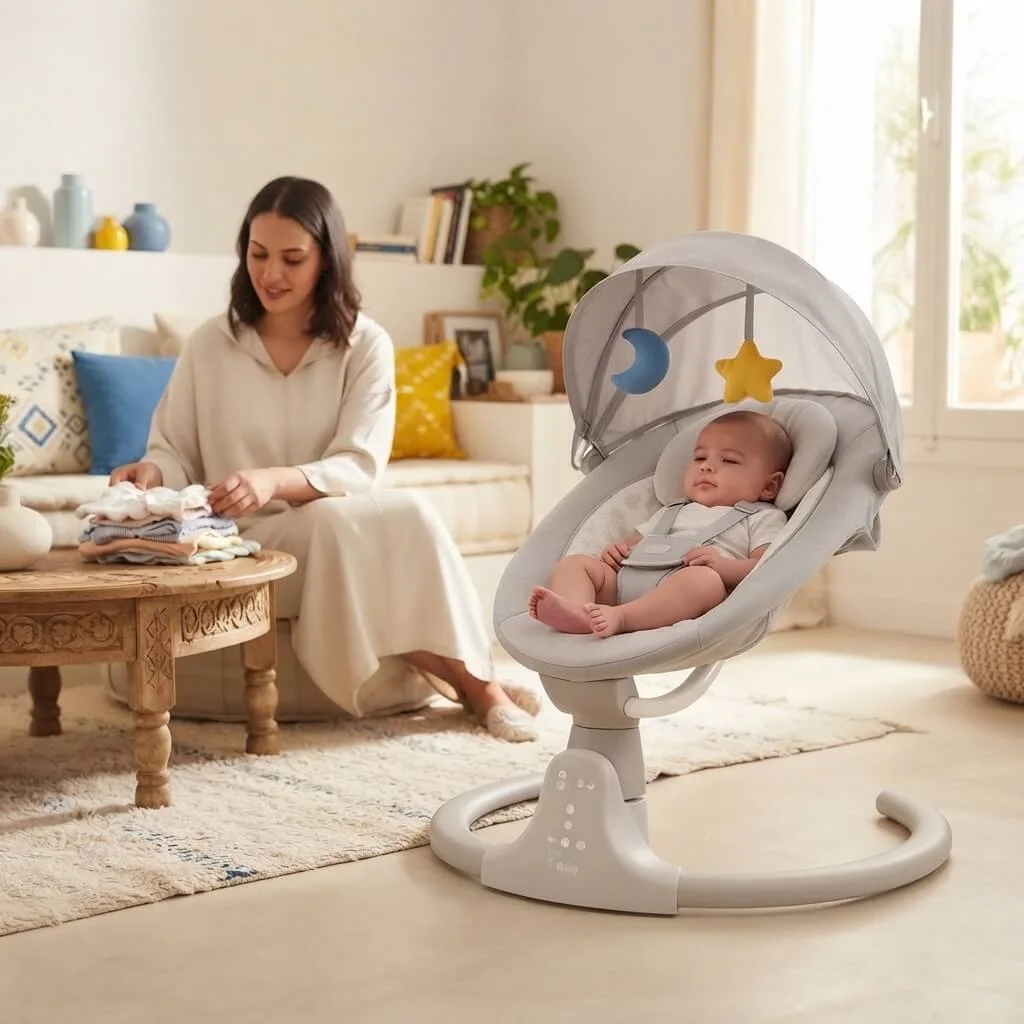 Balançoire Automatique pour Bébé – 5 modes de balancement, 3 positions d