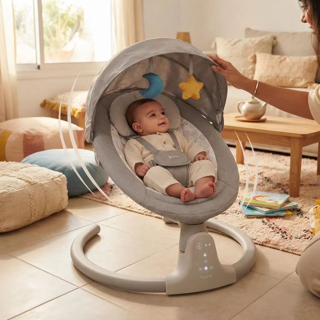 Balançoire Automatique pour Bébé – 5 modes de balancement, 3 positions d