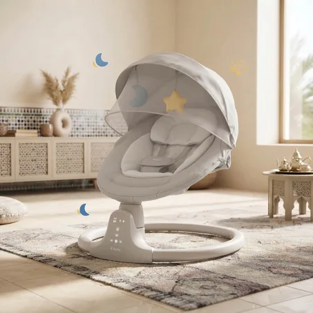 Balançoire Automatique pour Bébé – 5 modes de balancement, 3 positions d'inclinaison et musique Bluetooth pour plus de confort au quotidien