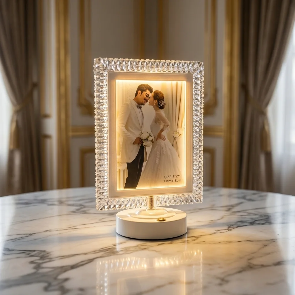 Cadre Photo Lumineux LED – Collection Cristal & Doré (7 Designs au Choix)