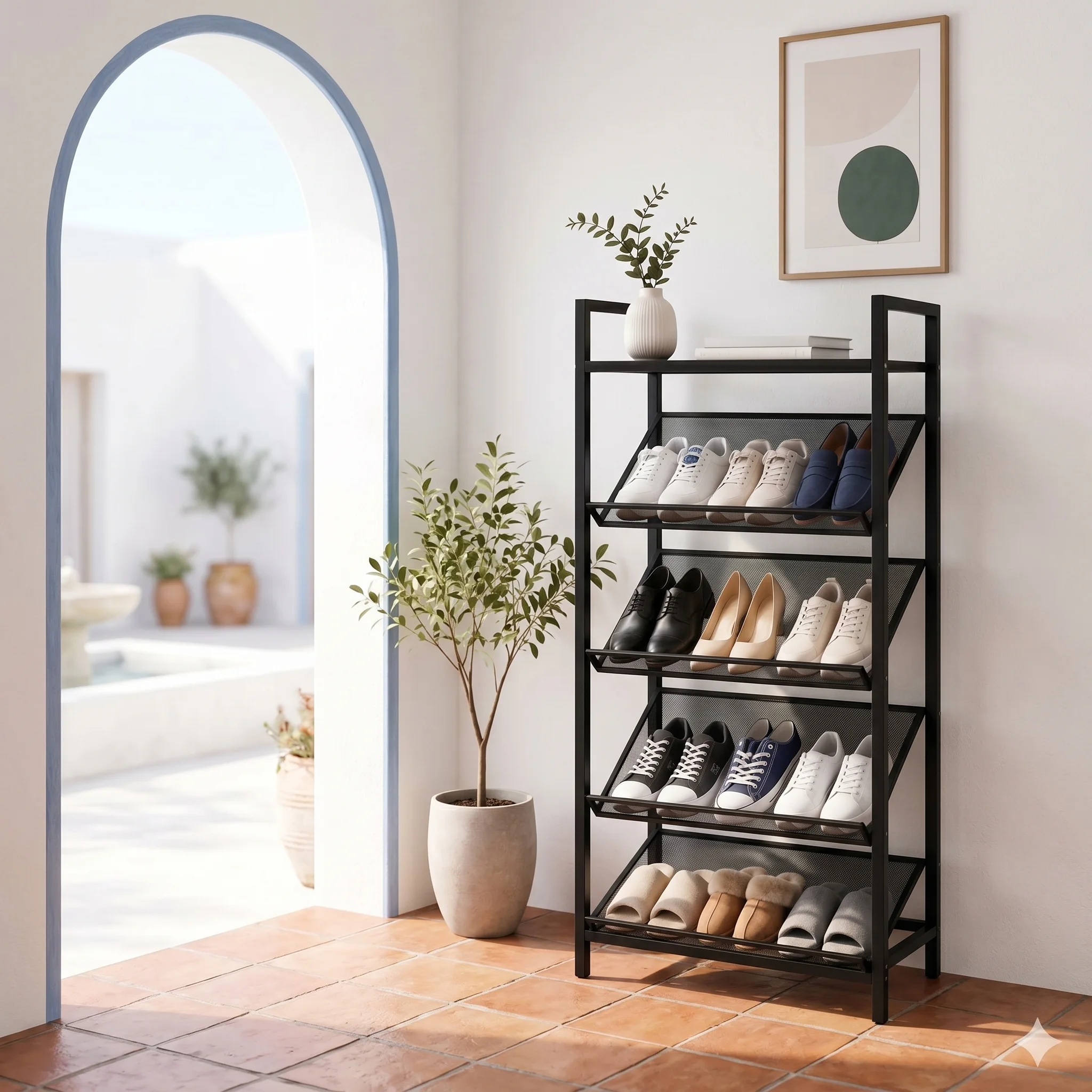 Étagère à Chaussures Métallique 5 Niveaux : Élégance & Organisation Parfaite