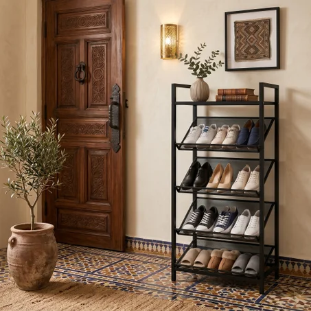 Étagère à Chaussures Métallique 5 Niveaux : Élégance & Organisation Parfaite