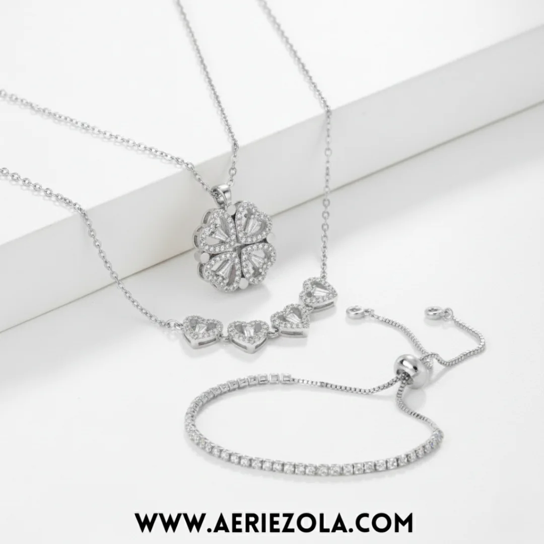 Collier Trèfle Coeur & Gourmette Rivière Argent