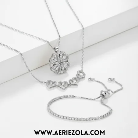 Collier Trèfle Coeur & Gourmette Rivière Argent