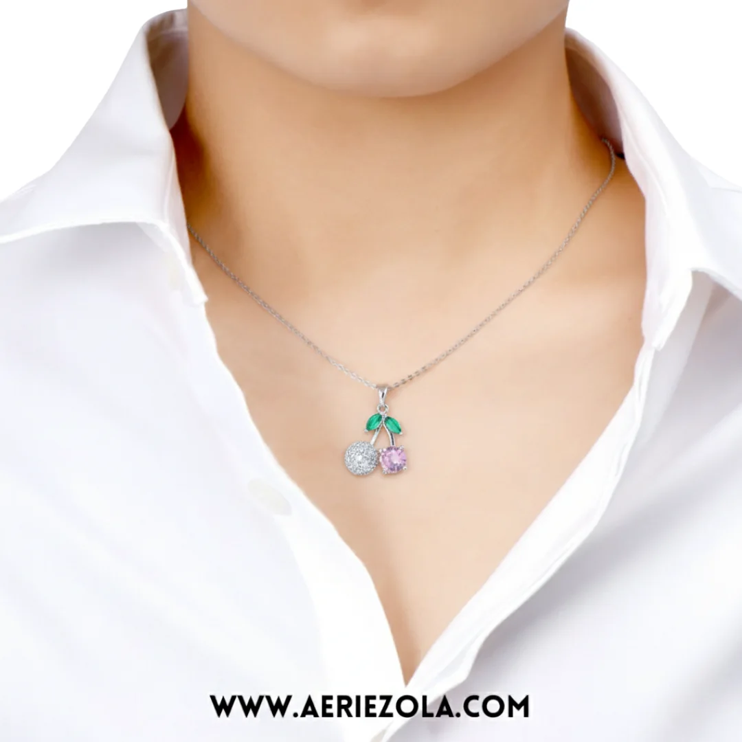 Collier pendentif cerise rose