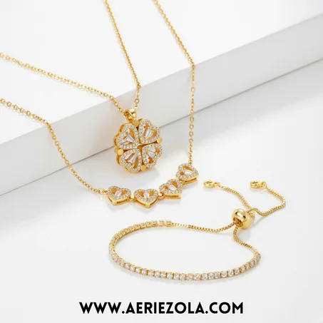 Collier Trèfle Coeur & Gourmette Rivière Doré