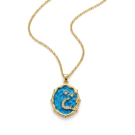 Collier Pendentif Céleste Émaillé Bleu