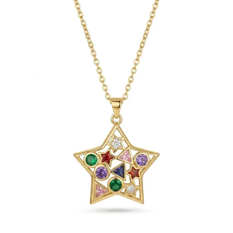 Collier Pendentif Étoile Dorée aux Cristaux Multicolores