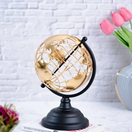 Globe terrestre de luxe style Vintage ajouré doré avec base noire