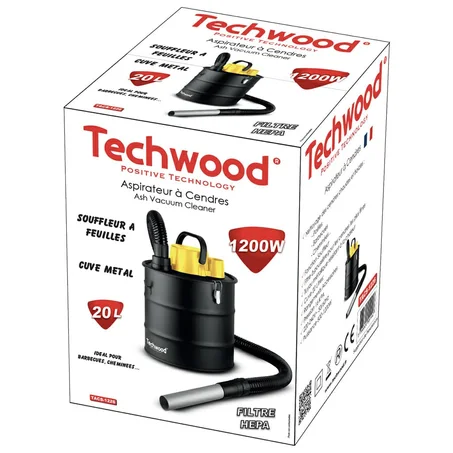 Techwood Aspirateur à Cendres et Souffleur Cuve Métal Pour Barbecues et Cheminées 1200W TACS-1226