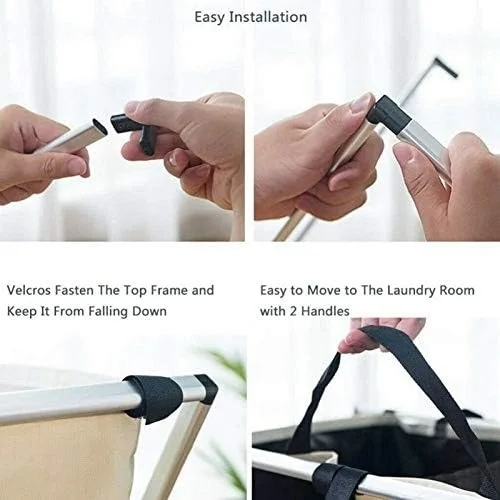 Grand Panier à Linge Pliable à 3 Compartiments