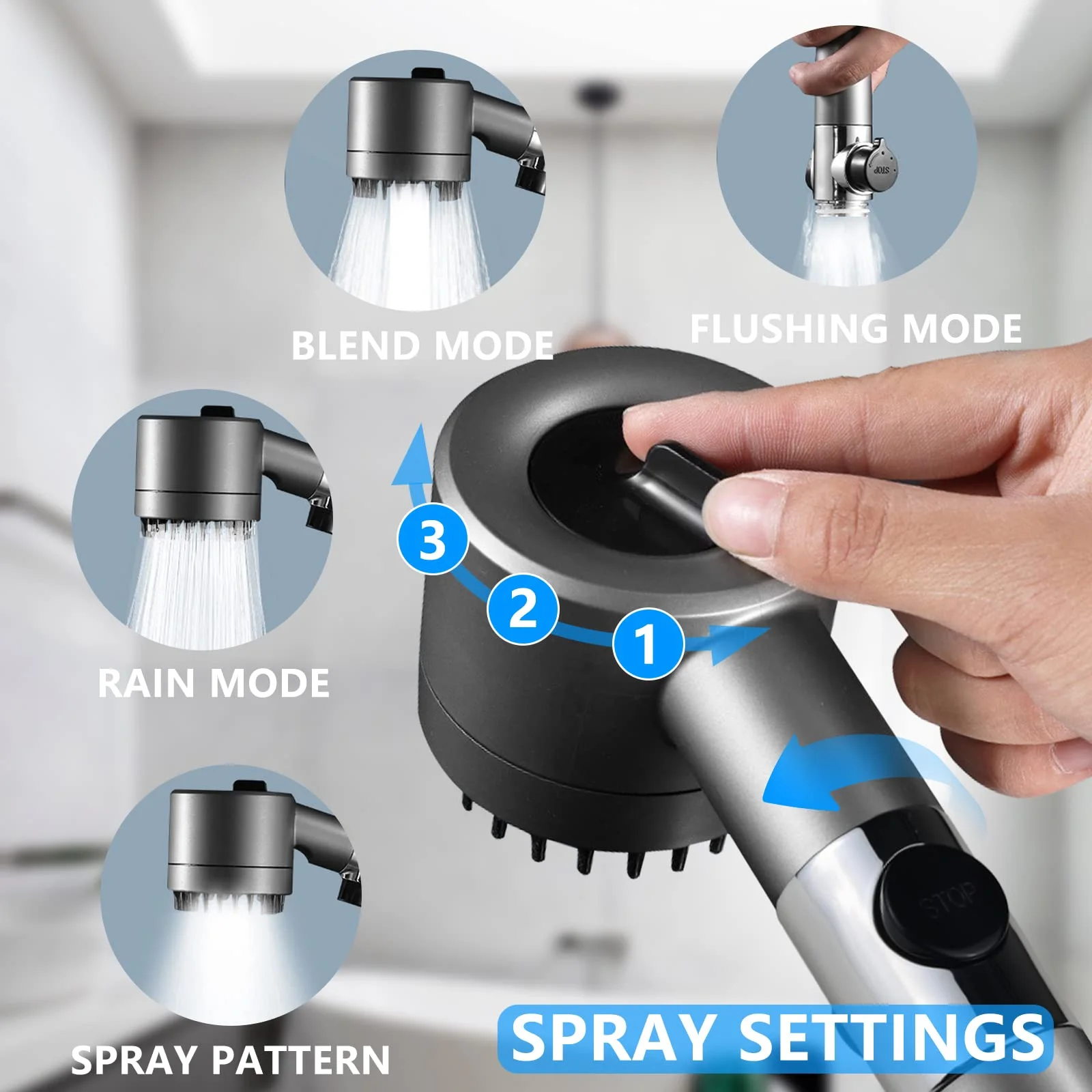 Pommeau de Douche Haute Pression Filtré avec Douchette 3 Modes