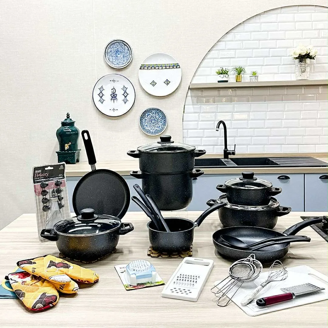 Set Complet 45 Pièces Ustensiles de Cuisine et Vaisselle