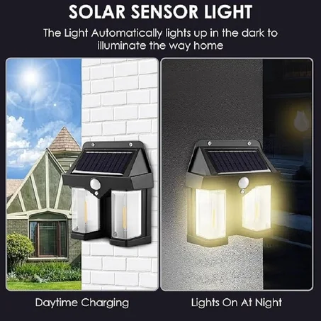 Applique Murale Solaire à 2 Lampes avec Détecteur de Mouvement