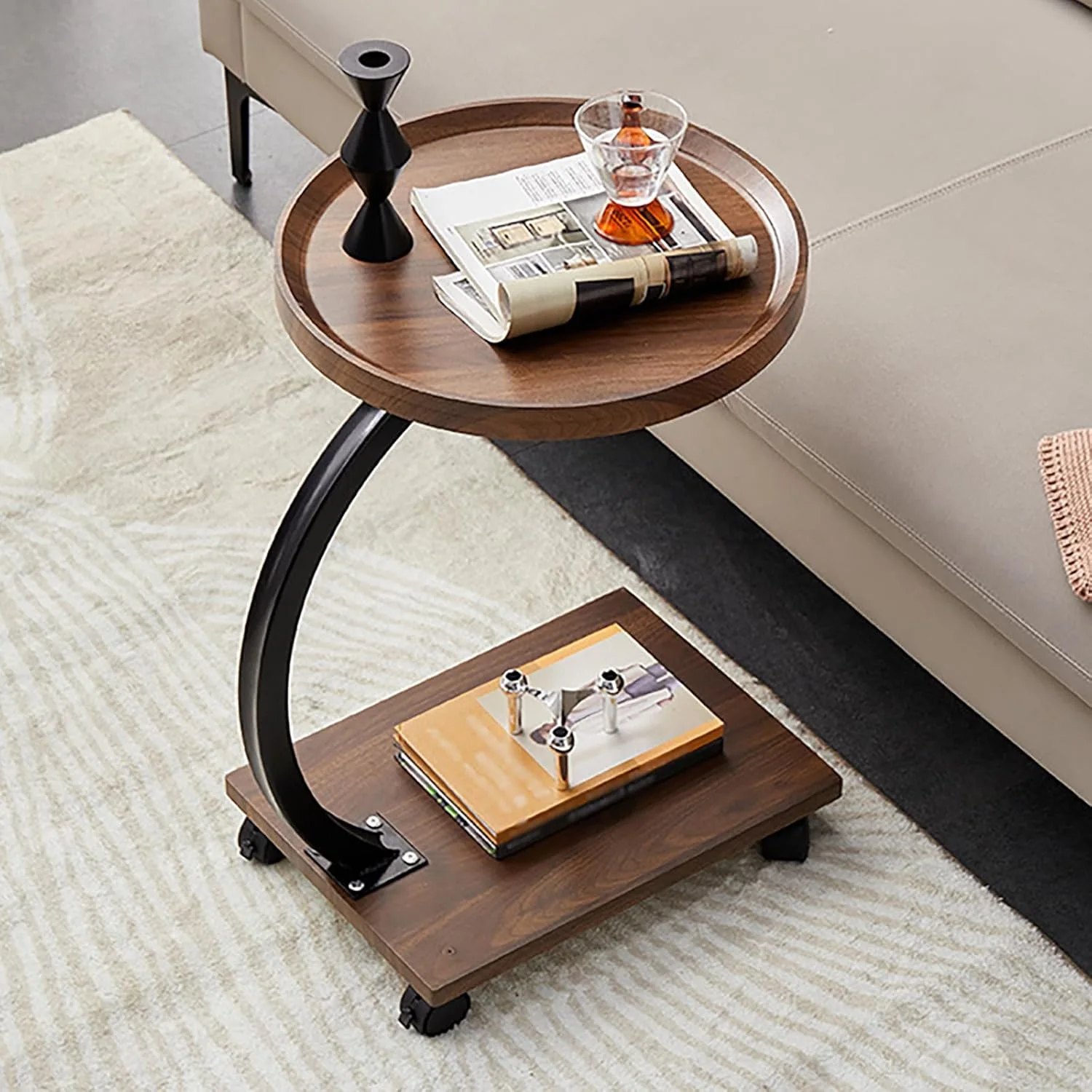 Table de Chevet Moderne en Bois et Acier Inoxydable