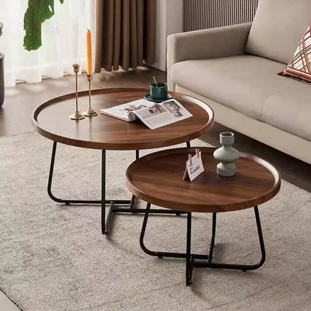 Ensemble de 2 Tables Basses Rondes Style Rustique