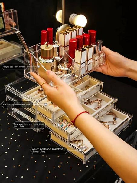 Boîte de Rangement de Maquillage Acrylique avec 3 Tiroirs