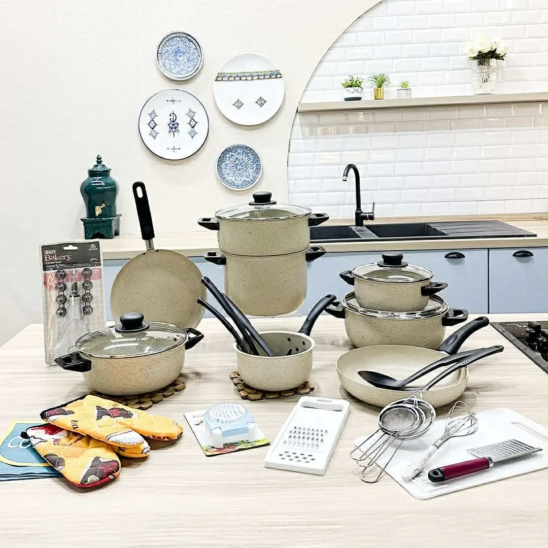 Set Complet 45 Pièces Ustensiles de Cuisine et Vaisselle