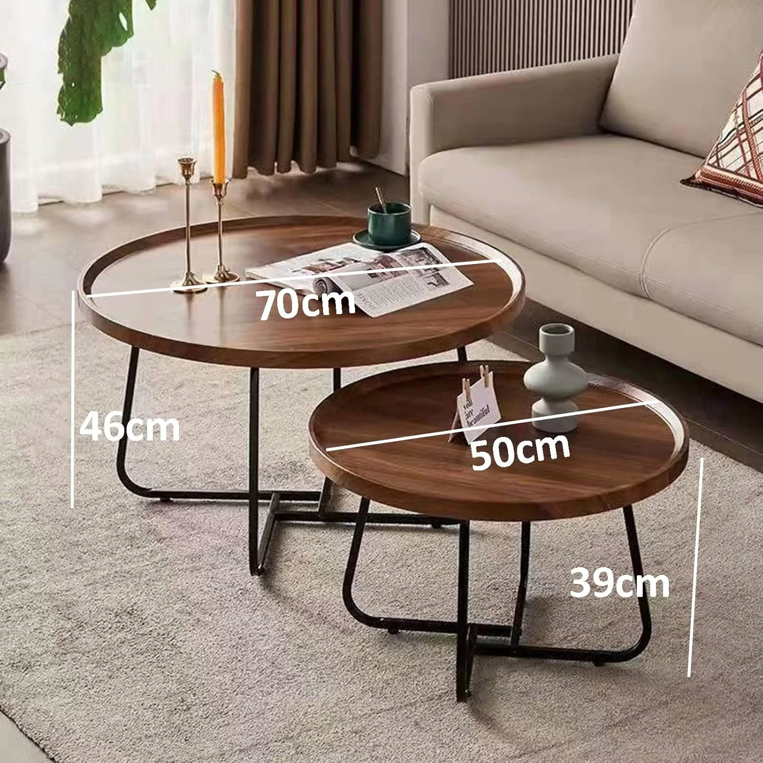 Ensemble de 2 Tables Basses Rondes Style Rustique