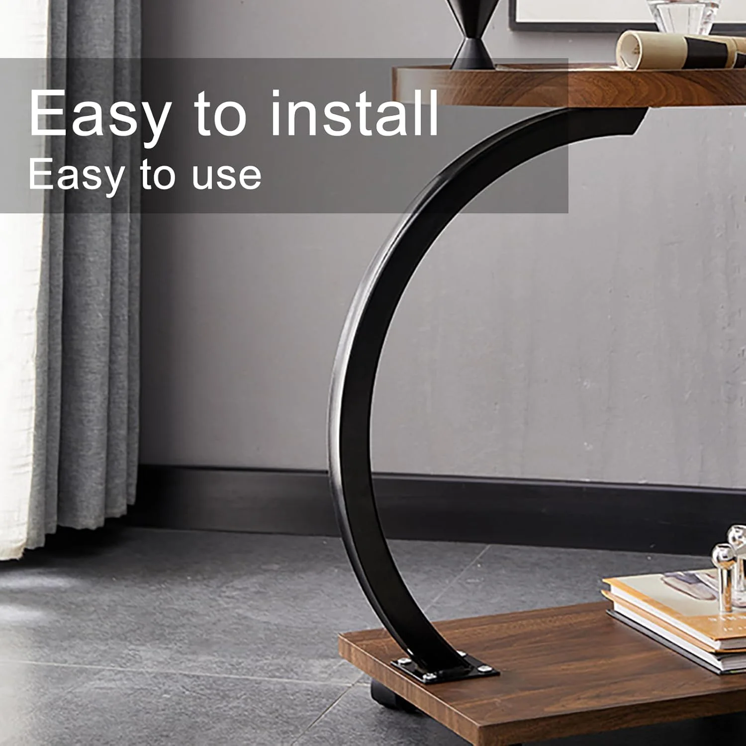 Table de Chevet Moderne en Bois et Acier Inoxydable