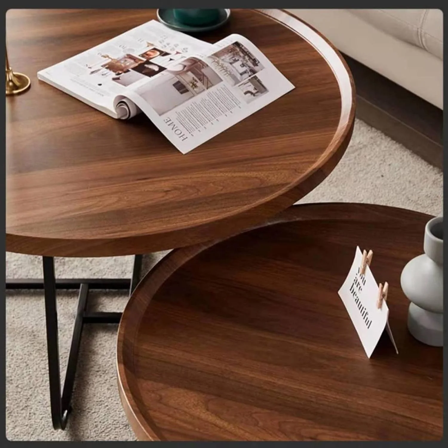 Ensemble de 2 Tables Basses Rondes Style Rustique