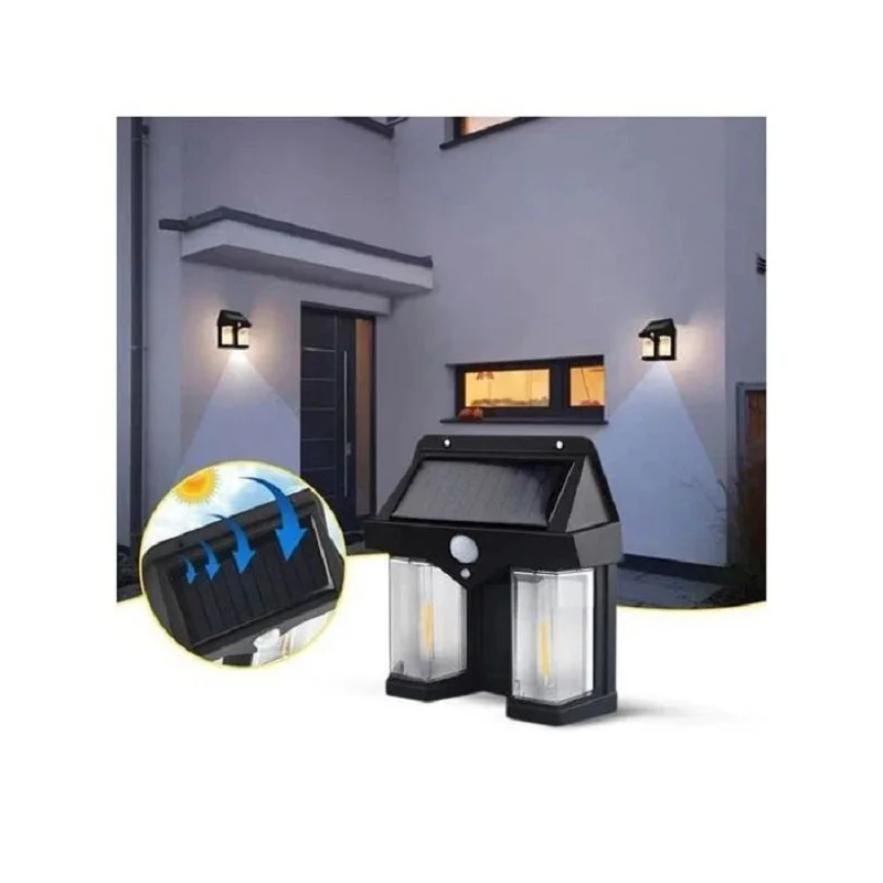Applique Murale Solaire à 2 Lampes avec Détecteur de Mouvement