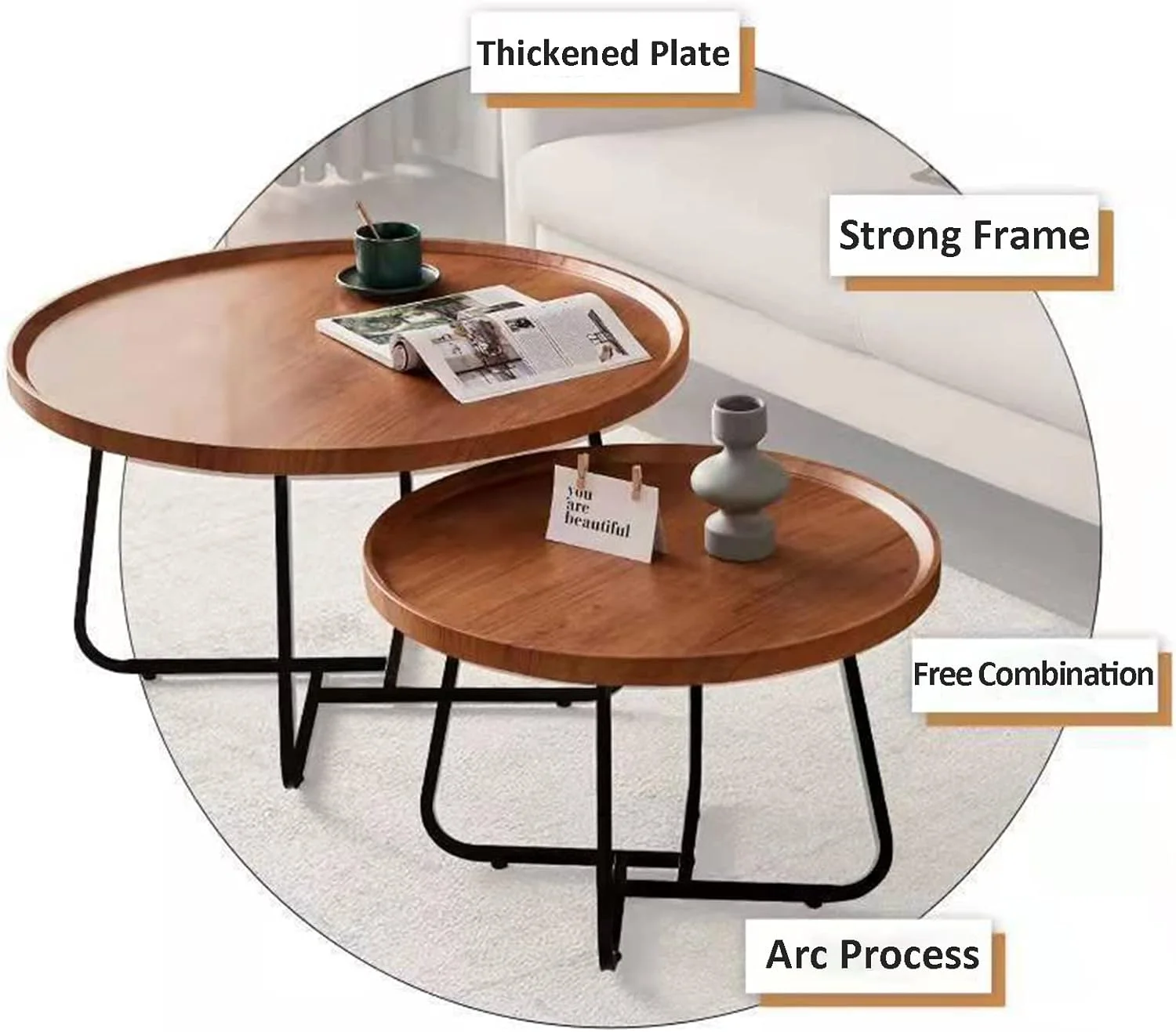 Ensemble de 2 Tables Basses Rondes Style Rustique