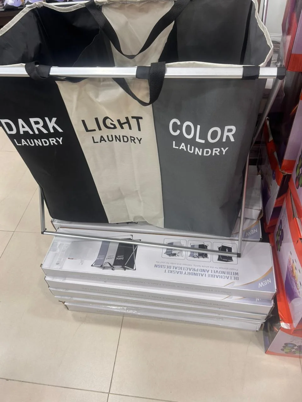 Grand Panier à Linge Pliable à 3 Compartiments