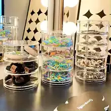 Boîte à Bijoux Ronde Transparente Rotative Multicouche