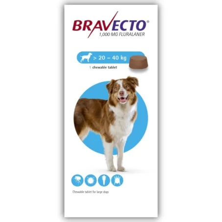 برافيكتو™ (Bravecto 20 - 40 kg ) - قرص الحماية الثلاثي (12 أسبوعاً) ضد البراغيث والقراد للكلاب