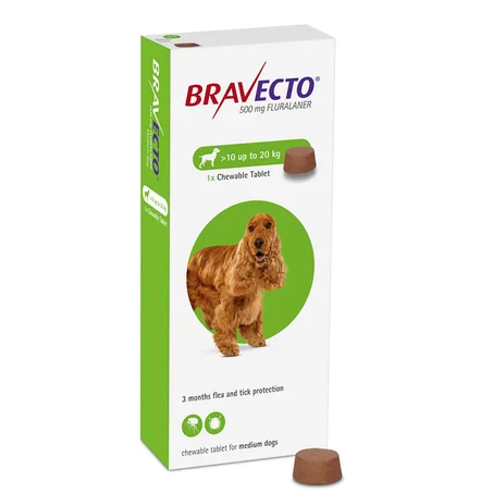 برافيكتو™ (Bravecto 10 to 20 KG) - قرص الحماية الثلاثي (12 أسبوعاً) ضد البراغيث والقراد للكلاب