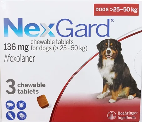 نيكس جارد™ (NexGard) للأوزان الكبيرة (25-50 كجم) - أقراص مضغ ضد البراغيث والقراد (3 قطع)