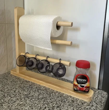 حامل اوراق المطبخ خشبي 3 في1  - porte rouleaux cuisine