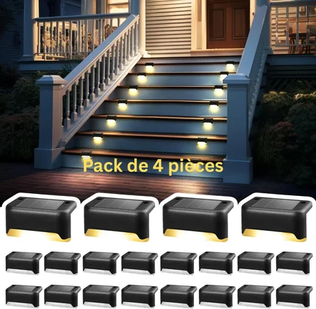 Pack de ( 4 pièces)  Lampes LED Solaires, Éclairage LED Étanche pour  Extérieurs
