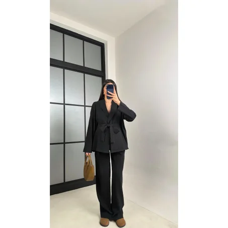 Kimono pantalon fluide à double taille élastique – élégant