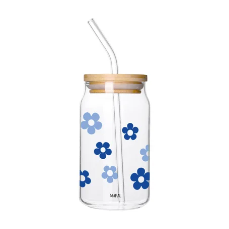 Blue Flowers Can Glass