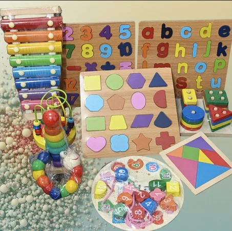 KIT DE 10 jouets; Jouets en bois Montessori, jeu de puzzle en bois, jouets pour enfants d'âge préscolaire, jouets éducatifs (kit emballé dans 1 carton🎁)