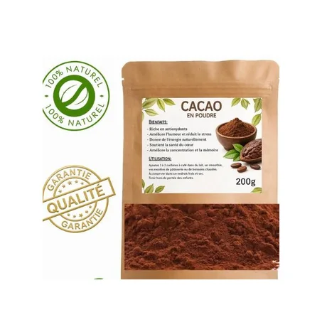 Poudre de cacao 100 % naturelle - riche en antioxydants et en énergie - 200 g