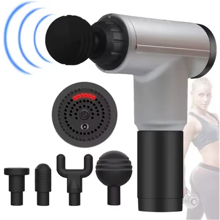 مسدس تدليك قابل لإعادة الشحن، جهاز تدليك اهتزازي هادئ للأنسجة العميقة، جهاز تدليك لاسلكي محمول باليد للساقين والجسم مع 4 رؤوس قابلة للتبديل