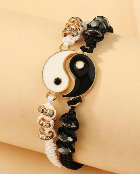 Couple Bracelet Alloy Taiji Yin and Yang Handmade Diamond Woman and Man Braided Bracelets