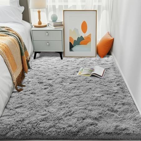 تش كيو اي واي دبليو سجادة زغبية لغرفة المعيشة وغرفة النوم، قابلة للغسل في الغسالة 4×6، سجادة شاج ناعمة للغاية لجانب السرير، سجادة داخلية غير قابلة للانزلاق، سجادة قطيفة عصرية للاطفال والبنات