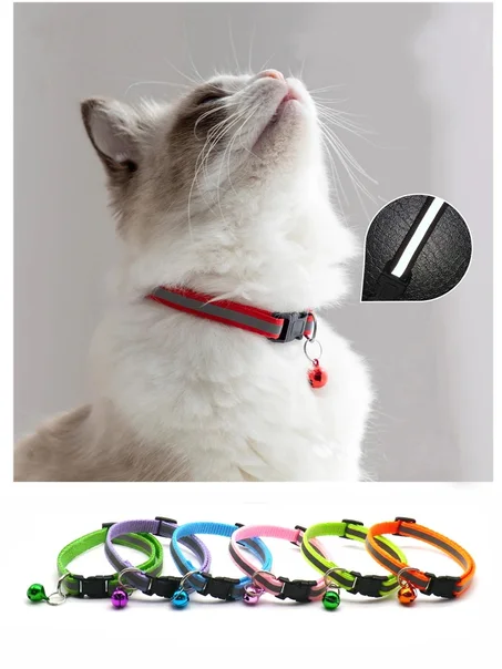 2pcs Reflective Adjustable Cat Collars with Bells – 12 Color Pack