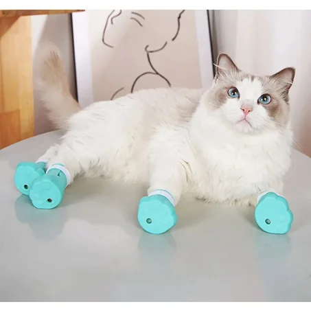 4pcs Adjustable Cat Paw Covers – Anti-Scratch Silicone Shoes for Cats, Protective Boots for Bathing & Pets